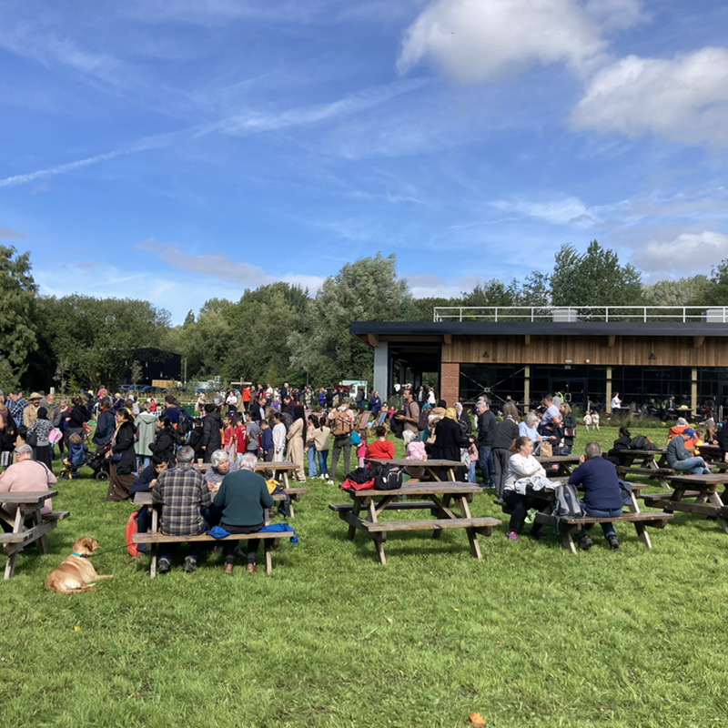 Picnic benches outside Northern Roots' café